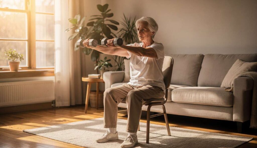 8 minuten stoeloefeningen die je heupen sterker maken dan squats — ideaal na je 60e